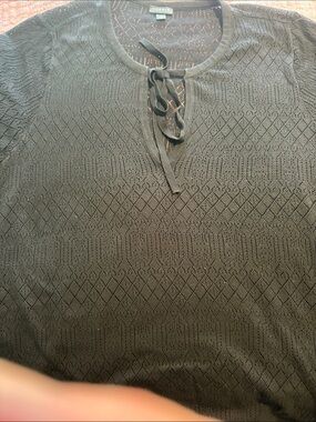 Torrid Black V-Neck Tie Sweater with Diamond Knit